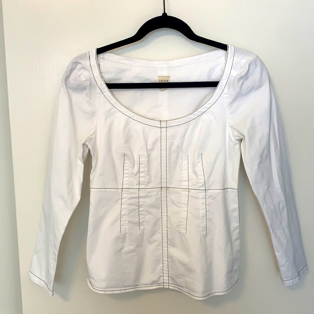 La Vie Fitted Blouse with Piping
